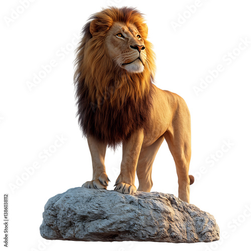 A Majestic Lion Standing Top a Rock Isolated on Transparent Background