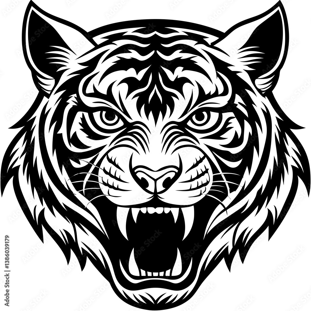 Obraz premium A majestic tiger emerging from a lush, vibrant rainforest, surrounded by tropical plants and orange flowers, showcasing its striking fur and intense gaze.