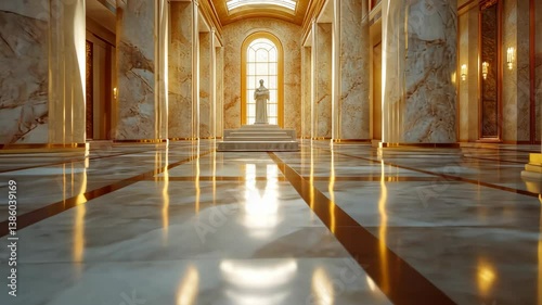 Grand Hallway with Marble Columns and Statue