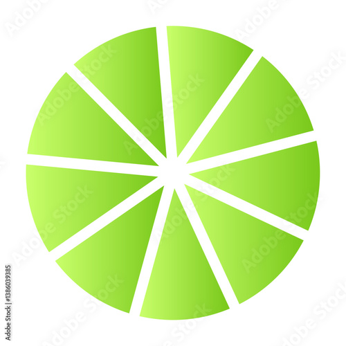 green 3D pie chart infographic, percentage donut diagram with divided sections, business analysis graph. Flat vector illustration isolated