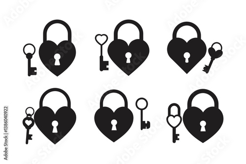 heart shaped lock key vector art silhouette