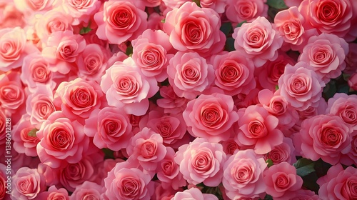A serene and romantic backdrop of blooming pink roses, perfect for weddings, Valentine’s Day, floral designs, or as a dreamy wallpaper.
