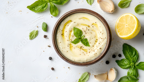 Delicious mayonnaise sauce in bowl isolated on white
