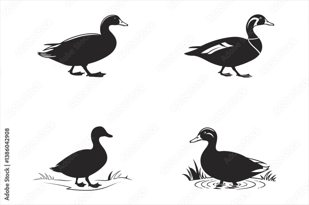 Fototapeta premium Lake Ducks Vector Silhouette
