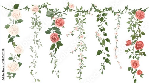 Wallpaper Mural Rose Garland Illustration with Pink and White Flowers Torontodigital.ca
