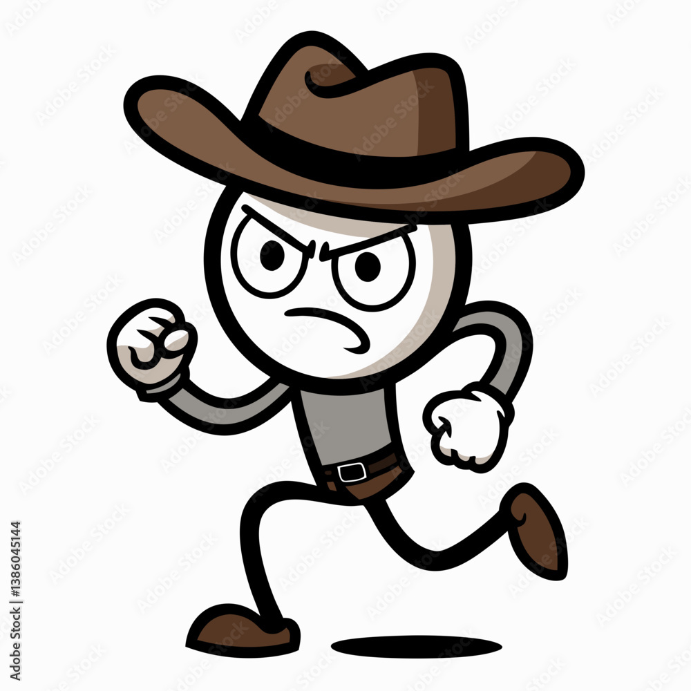 Angry Stick Figure Cowboy Running with Clenched Fist – Humorous Western Cartoon Illustration. Angry Stick Figure Cowboy Running with Clenched Fist – Humorous Western Cartoon Illustration.