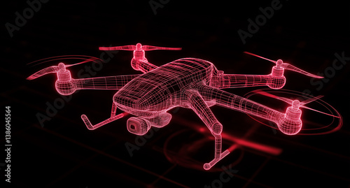 Red Drone Wireframe Model Technology, Innovation, Flight, Design