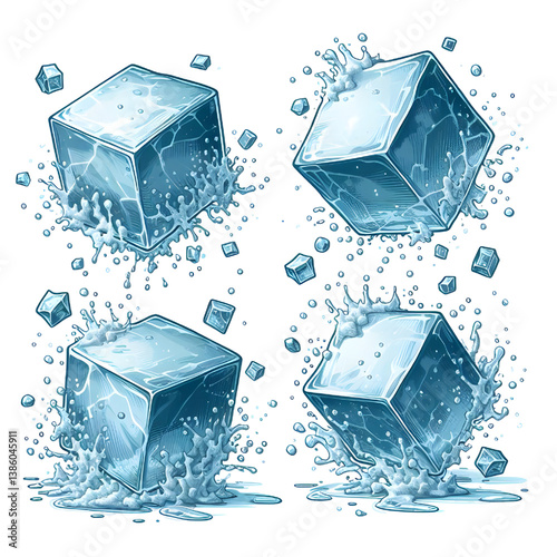 Light blue ice cubes.only in vector file isolated on white background