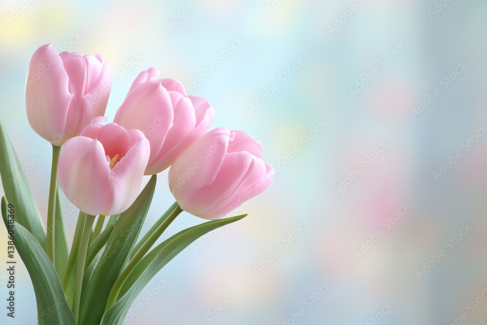 Fototapeta premium delicate pink tulip square frame,