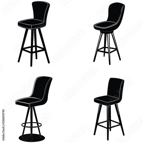Bar Chair Vector Shilhouette Bundle Set Collection