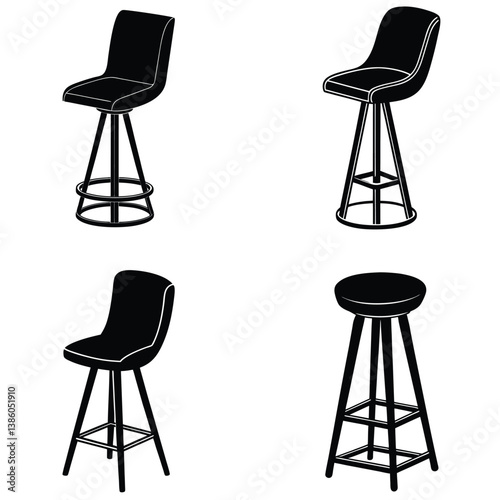 Bar Chair Vector Shilhouette Bundle Set Collection