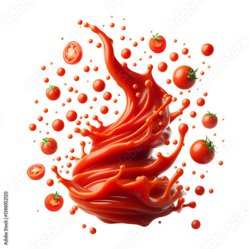 floating splash of tomato ketchup or sauce isolated on white background