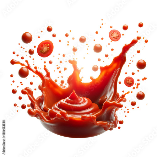 floating splash of tomato ketchup or sauce isolated on white background