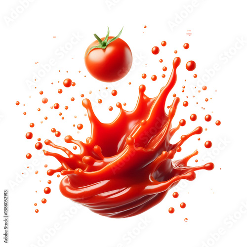 floating splash of tomato ketchup or sauce isolated on white background