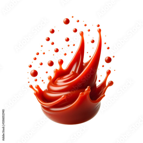 floating splash of tomato ketchup or sauce isolated on white background