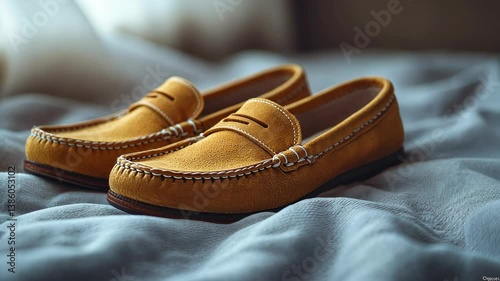 Stylish Yellow Suede Loafers on a Soft Fabric