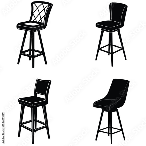 Bar Chair Vector Shilhouette Bundle Set Collection