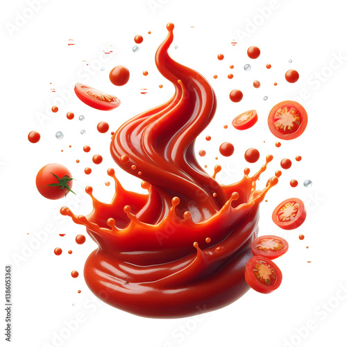 floating splash of tomato ketchup or sauce isolated on white background