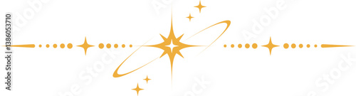 Magic border with stars and moon. Celestial mystic ornament. Astrology tarot golden element with sun symbol. Fantasy divider with spiritual decoration