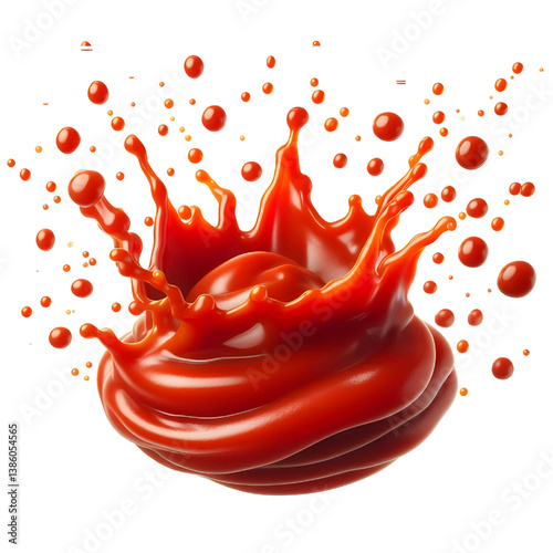 floating splash of tomato ketchup or sauce isolated on white background