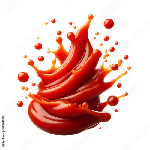 floating splash of tomato ketchup or sauce isolated on white background