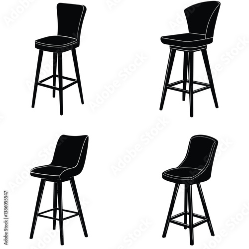 Bar Chair Vector Shilhouette Bundle Set Collection
