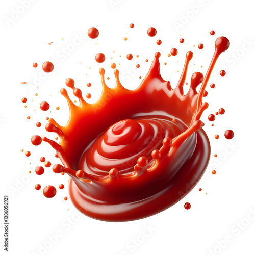 floating splash of tomato ketchup or sauce isolated on white background