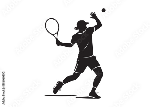 Tennis Player Hitting Ball Silhouette Vector