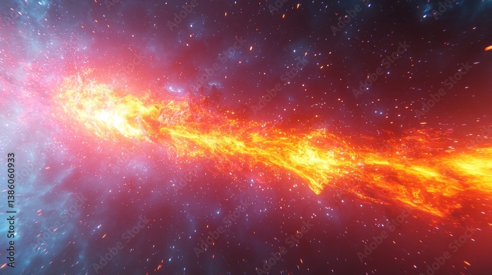 A bright orange and red nebula with stars in the background A bright orange and red nebula with stars in the background