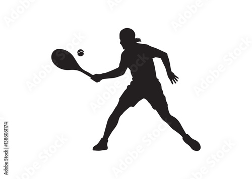 Tennis Player Hitting Ball Silhouette Vector