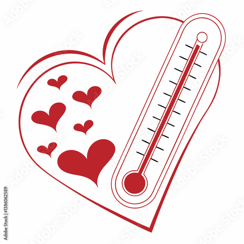 Heart-shaped thermometer, love temperature gauge, red hearts