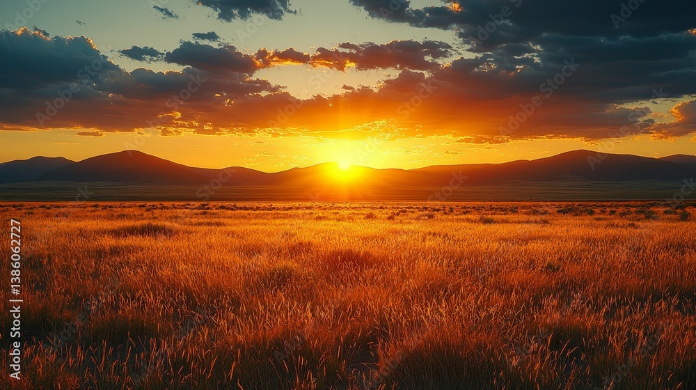 A field of tall grass with a sunset in the background A field of tall grass with a sunset in the background