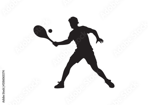Tennis Player Hitting Ball Silhouette Vector