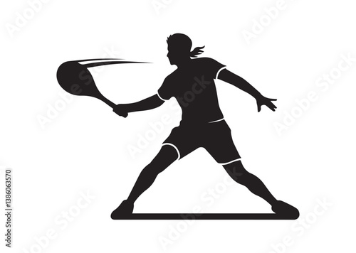 Tennis Player Hitting Ball Silhouette Vector