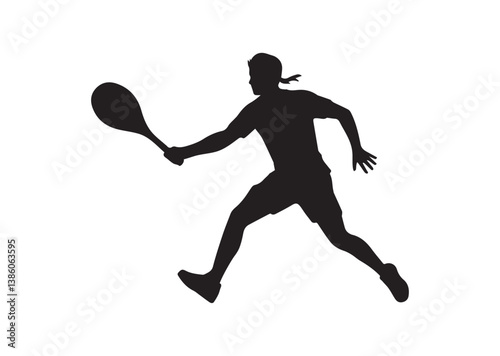 Tennis Player Hitting Ball Silhouette Vector