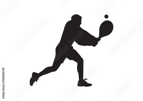 Tennis Player Hitting Ball Silhouette Vector