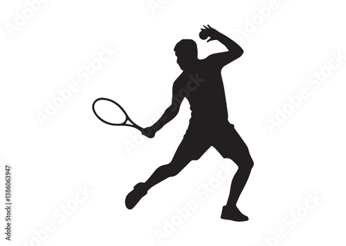 Tennis Player Hitting Ball Silhouette Vector