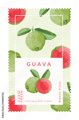 Guava packaging design templates, watercolour style vector illustration.