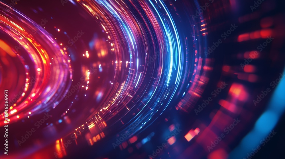 Obraz premium Futuristic Abstract Background With Flowing Neon Streaks and Vibrant Colors Highlighting Digital Innovation and Dynamic Technology in a Modern Artistic Style