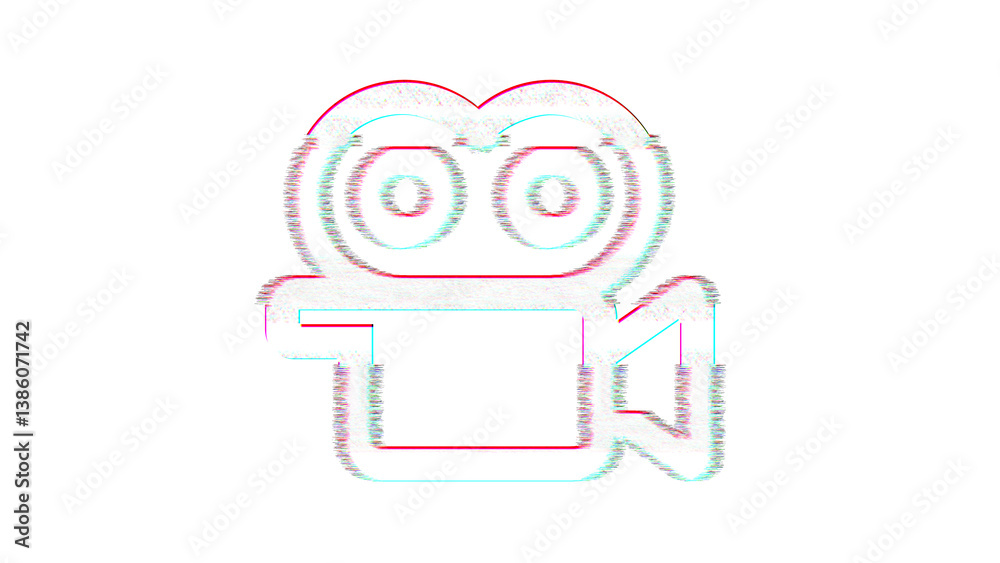 Icon camera movie is distorted. Glitch. Noise, chromatic aberration, geometric distortion Icon camera movie is distorted. Glitch. Noise, chromatic aberration, geometric distortion