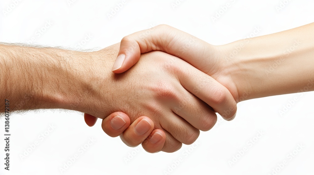 A top-down shot of a successful handshake after a business deal, with a laptop and notepad placed on the table, on a white background A top-down shot of a successful handshake after a business deal, with a laptop and notepad placed on the table, on a white background