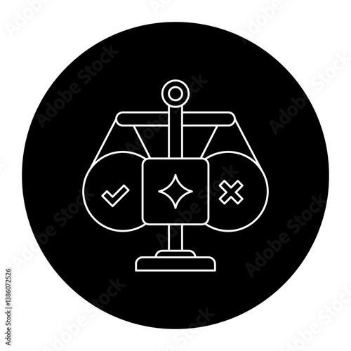 AI Decision-Making and Ethical Evaluation Icon. Fairness Frameworks, Risk Assessment, and Balanced Reasoning in Responsible AI Design. Editable Stroke.