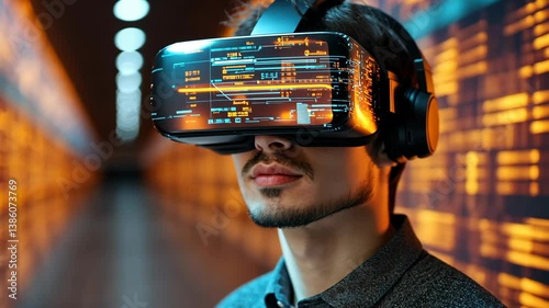 Immersive Virtual Reality Experience: A Man Exploring a Digital World