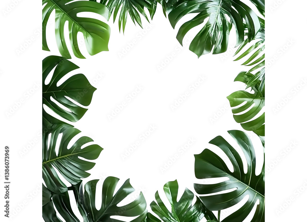Fototapeta premium Photo frame with green palm leaves