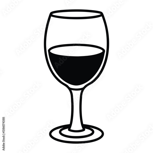 a flat of black line art illustrations wine glass.