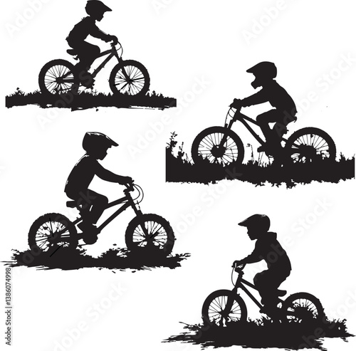 Kid Riding Bicycle flat silhouette