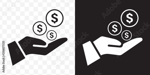 save money icon, salary money, invest finance, hand holding dollar, line symbols on Transparent background - editable stroke vector illustration eps10, save money icon, salary icon, finance icon.