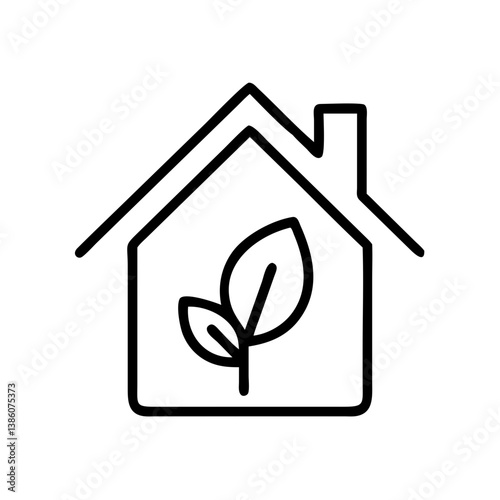 Eco-friendly house icon with leaf design in minimalist style  