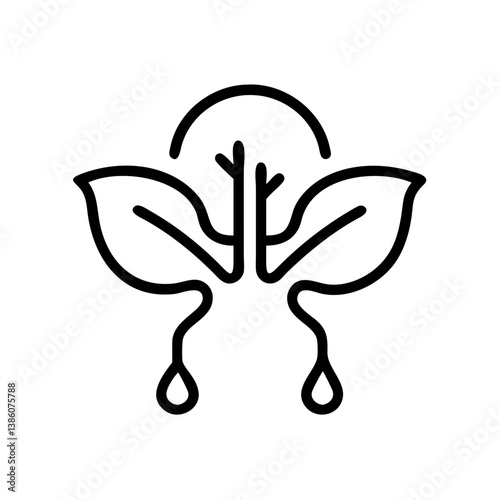 Abstract plant icon with water droplets and sun elements  