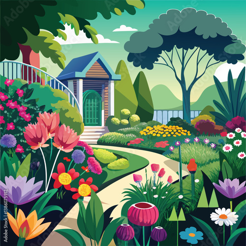 garden with beautiful flowers.